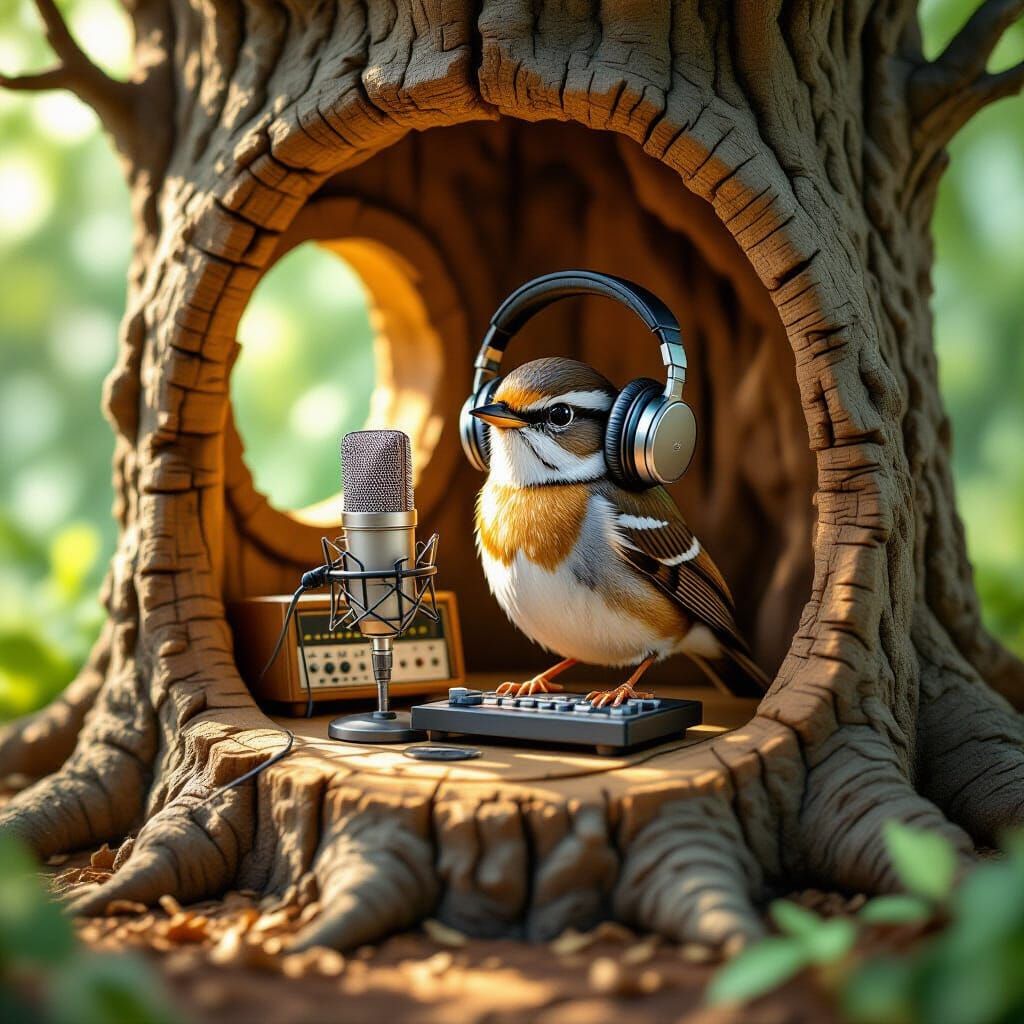 Mockingbird Records Podcast in Cozy Tree Stump Studio