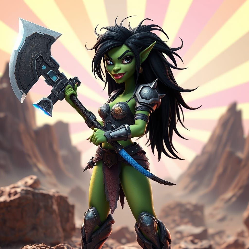 Heroic Orc Warrior in Pixar-Inspired 3D Art