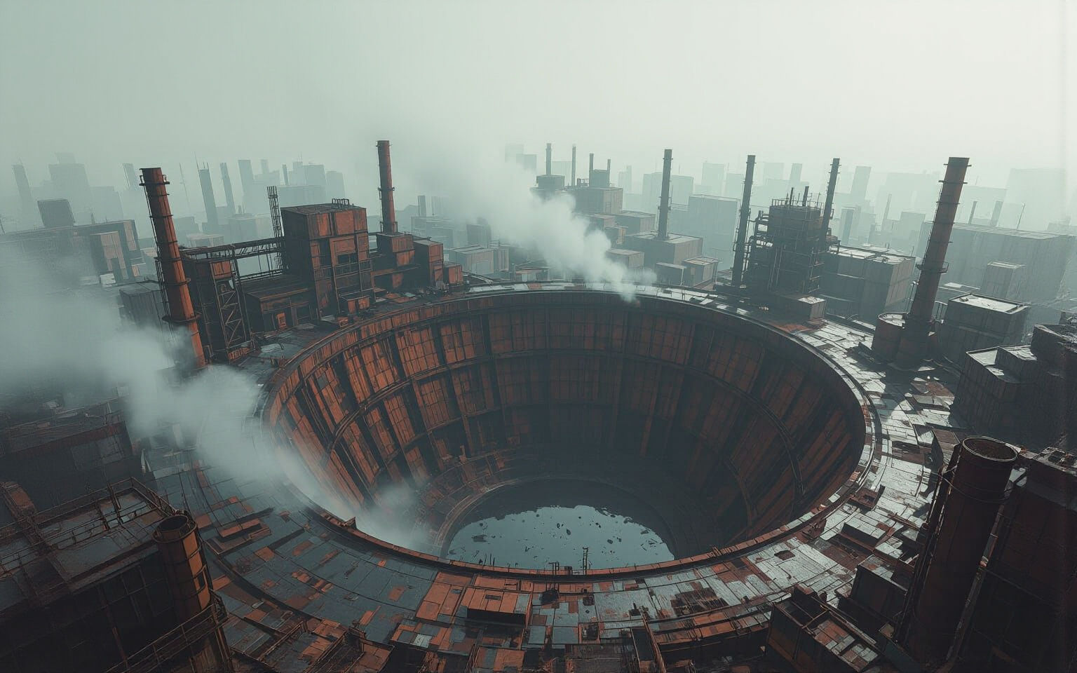 Dystopian Industrial Wasteland in Cyberpunk Style