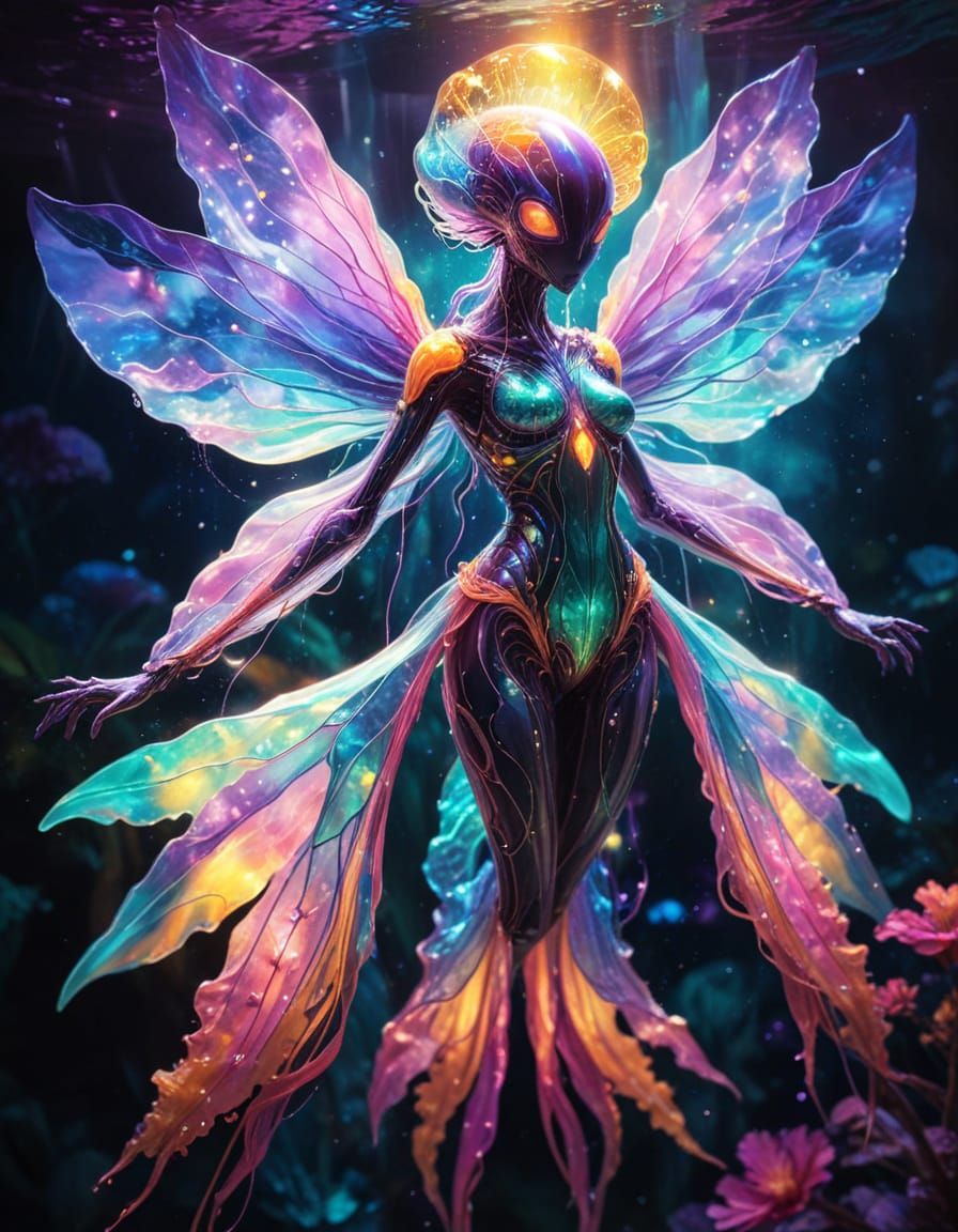 Alien Jellyfish in Holographic Solar System, Anime Style