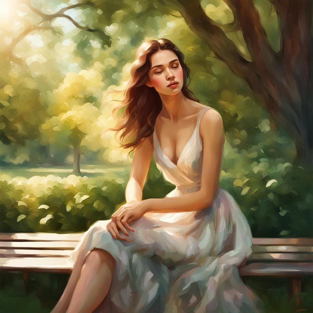 Woman in Park: Serene Digital Art Scene