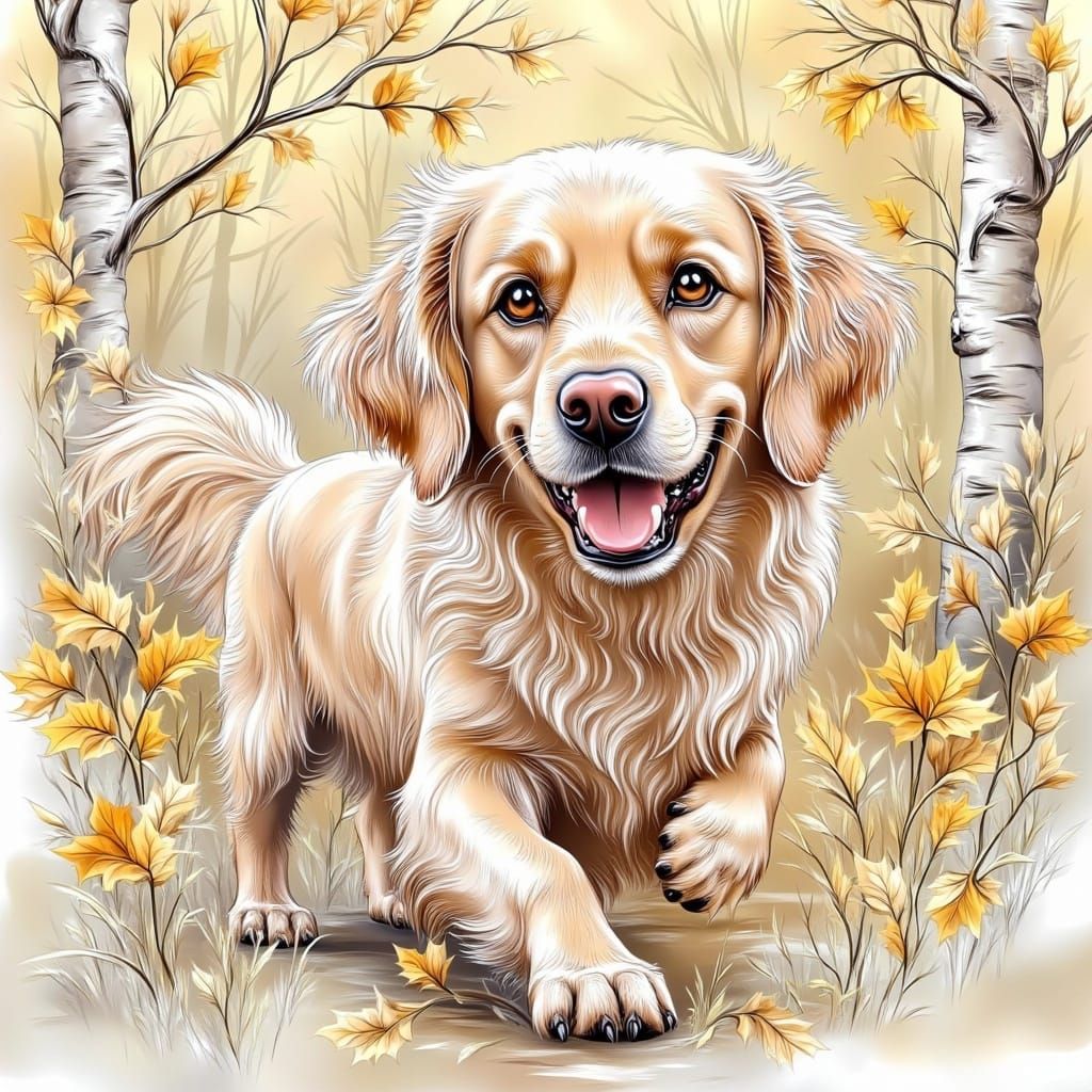 Joyful Golden Retriever in Whimsical Winter Wonderland