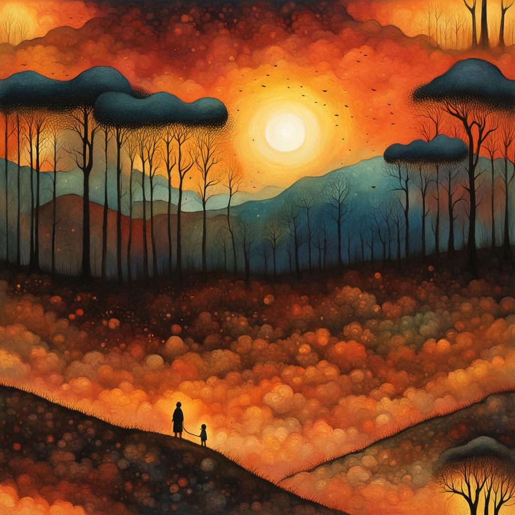 Sunset Landscape in Gouache Impressionist Style