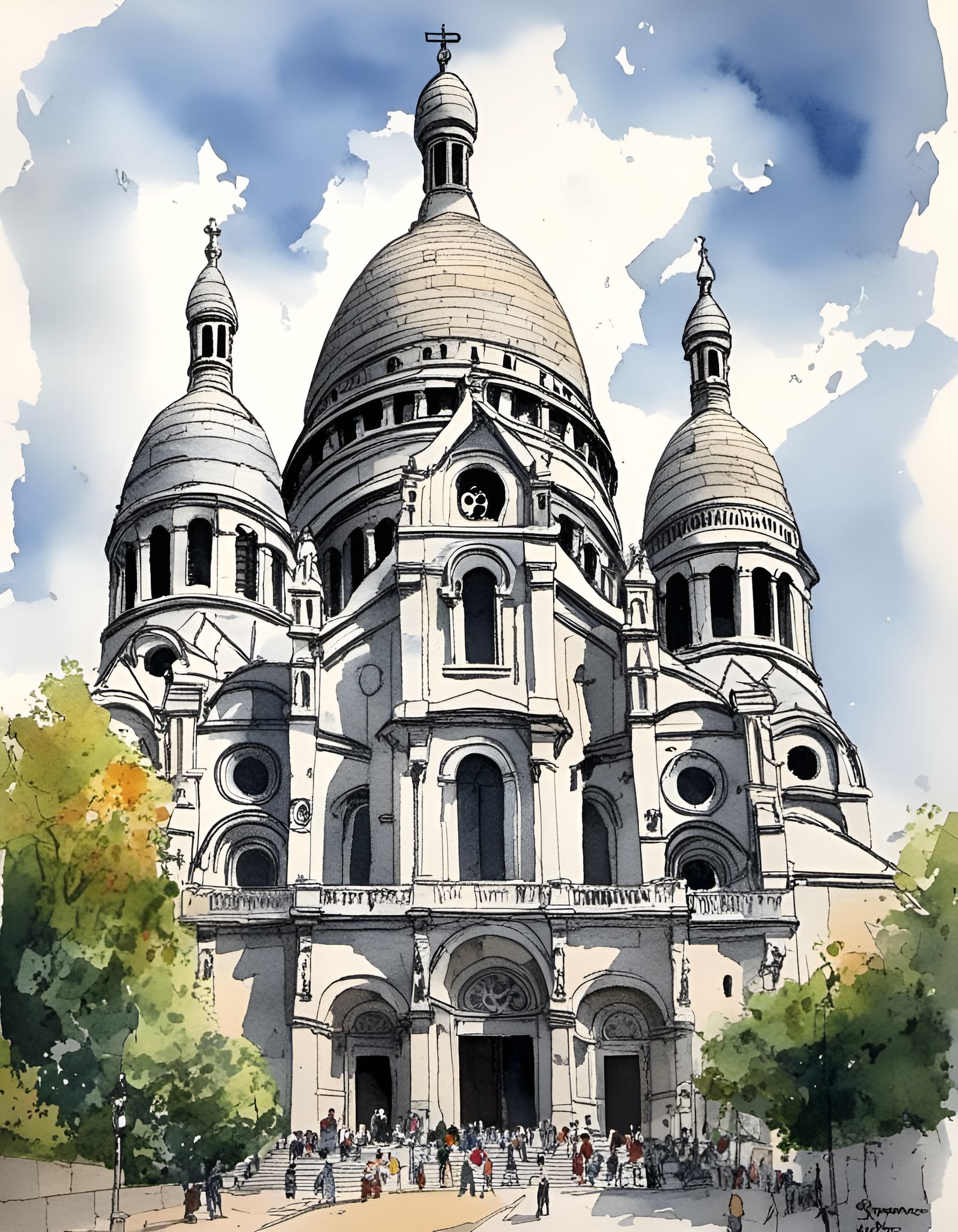 Basilique du Sacré-Cœur in Paris: Line and Wash