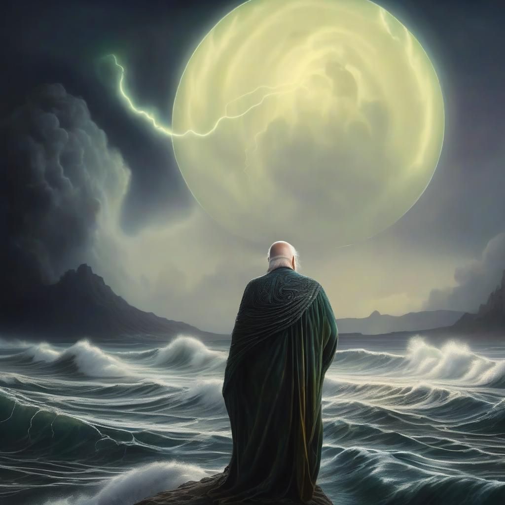 Godlike Old Man Emerges from Stormy Sea