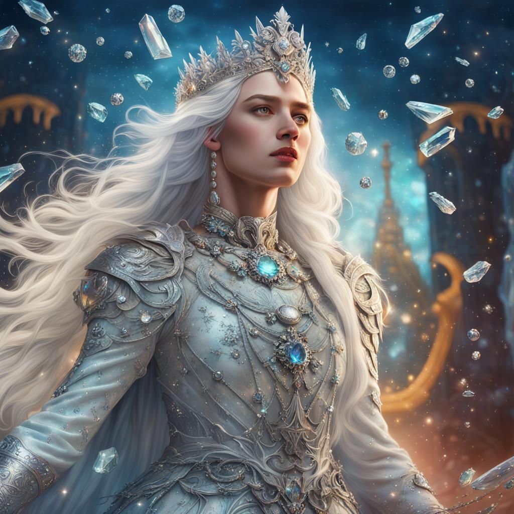 Hyperrealistic Ice Queen with Shattered Glass Armor