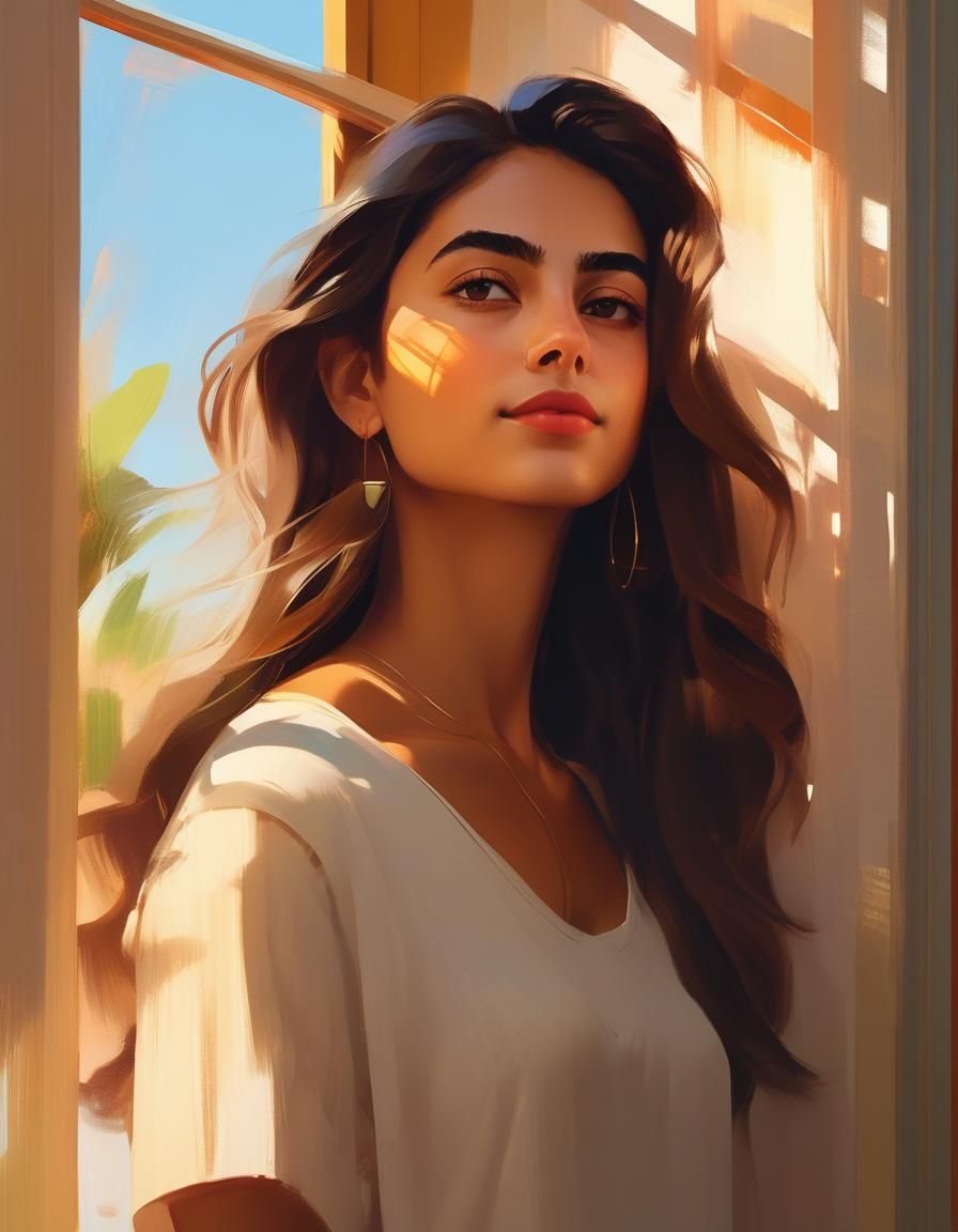 Serene Lebanese Woman Portrait in Impressionistic Anime Styl...