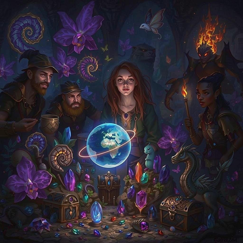 Adventurer in Glowing Cavern with Dragon and Treasures