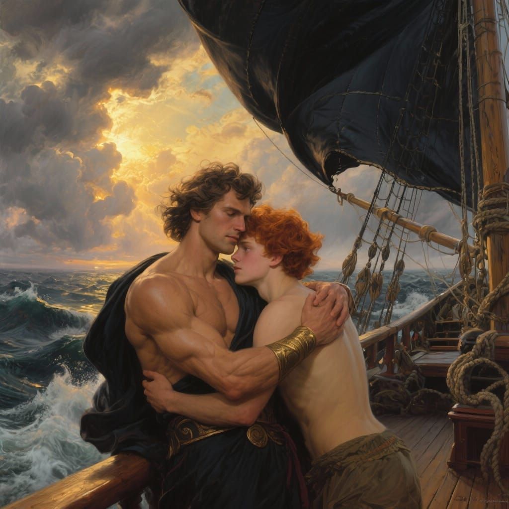 Heroic Embrace on a Stormy Sea