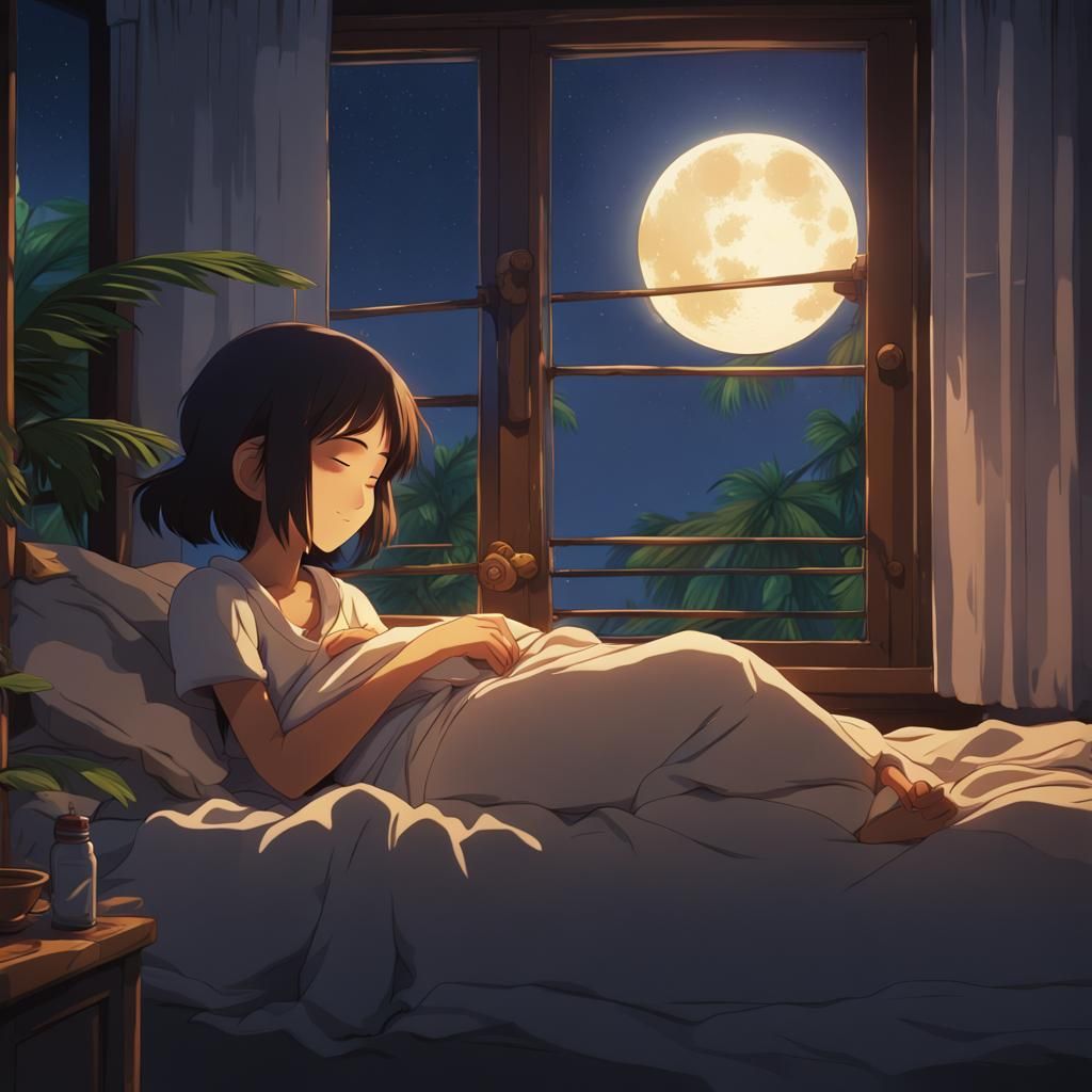 Sleeping Malay Girl: Studio Ghibli Anime Art