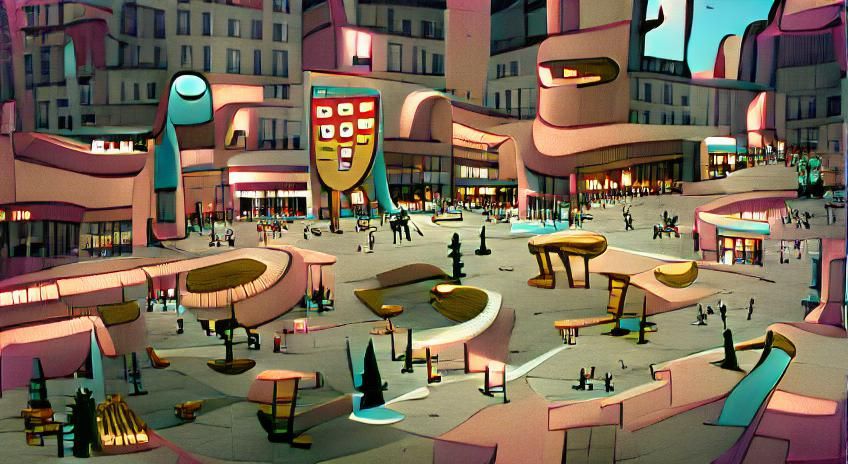 Lively City Plaza in Mid-Century Modern Style