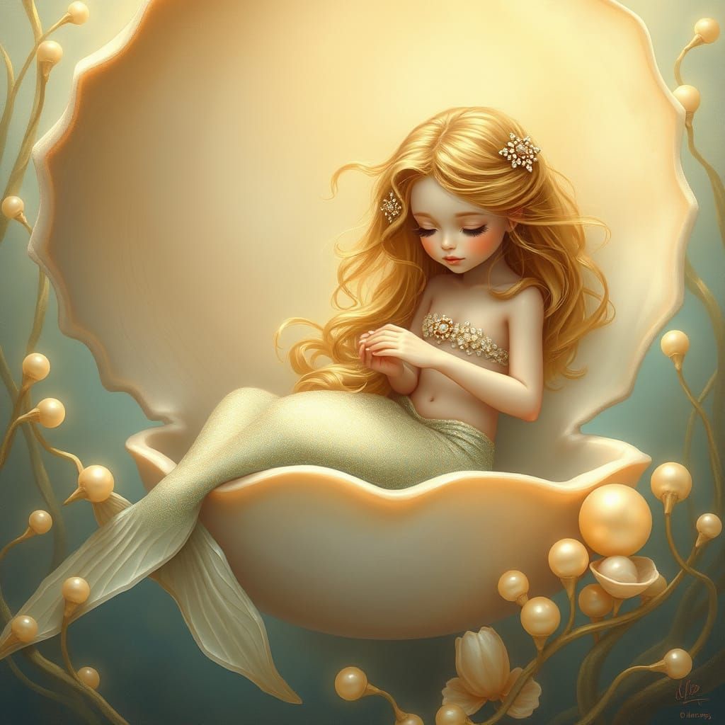 Dreamy Mermaid in a Whimsical Seashell
