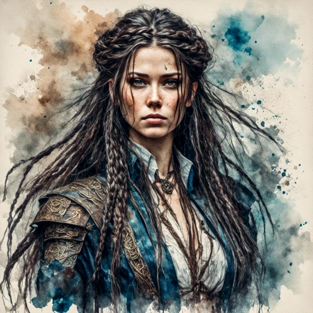 Fantasy Warrior: Braided Hair in Art Nouveau Style