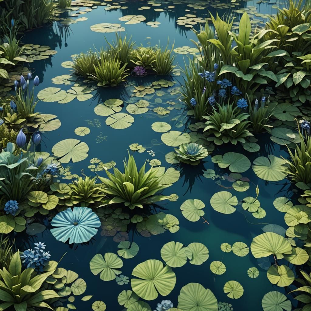 Lush Plants Floating on Pond: Fantasy Concept Art