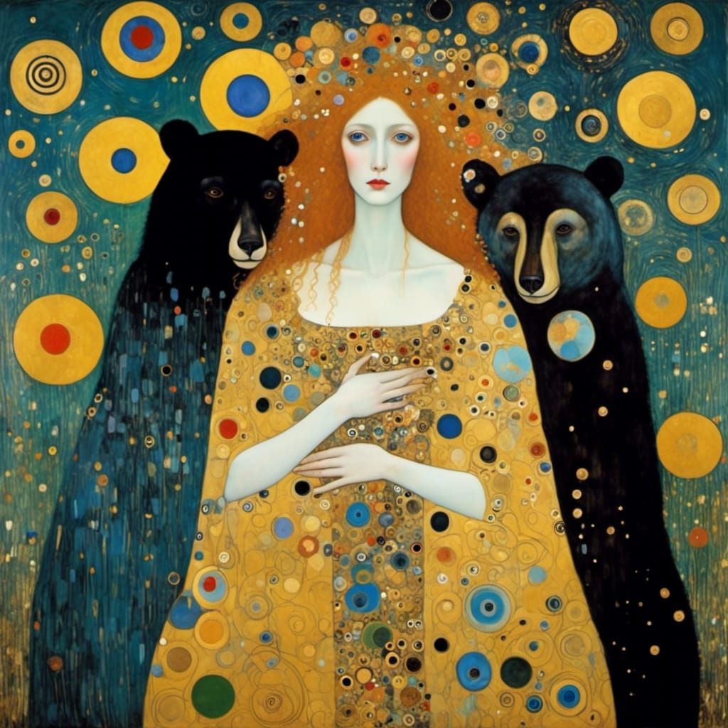 Bear in Opera: Klimt-Inspired Digital Art