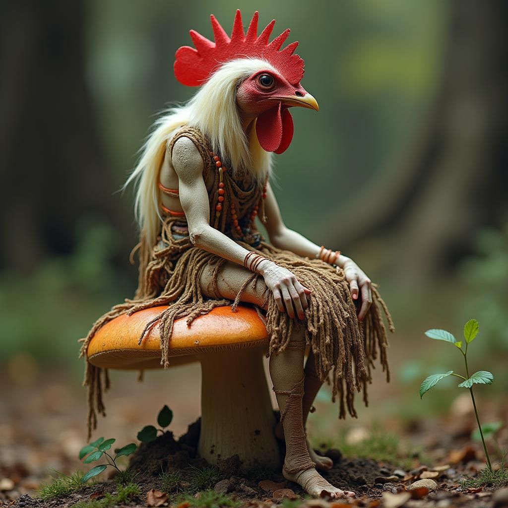 Mystical Chicken Sage on Mushroom Throne