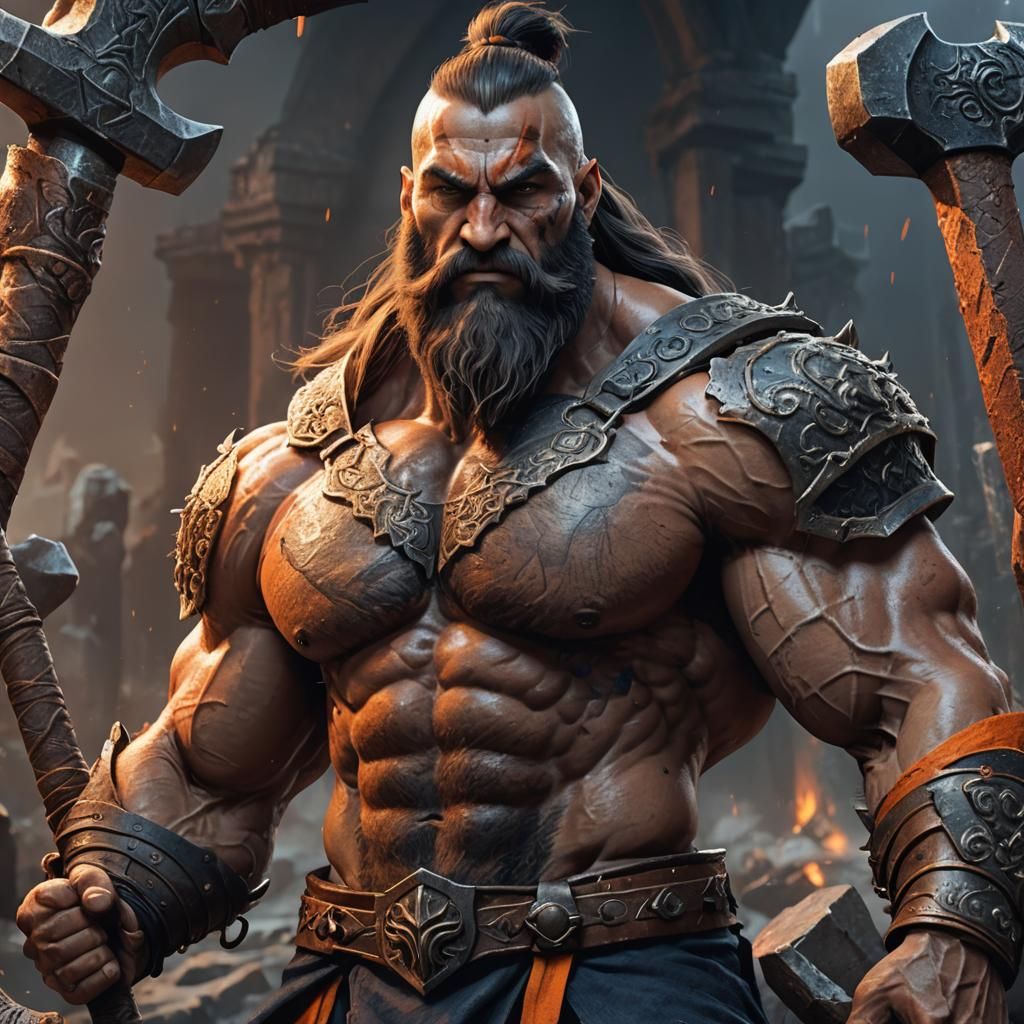 Muscular Fantasy Warrior with Hammer Concept Art