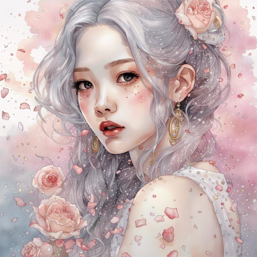 Sparkling Watercolor Portrait in Manhwa Style
