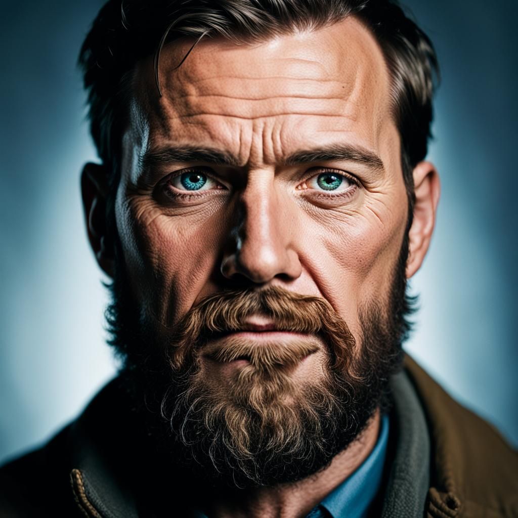 Vibrant Portrait of Bearded Man in Studio Lighting