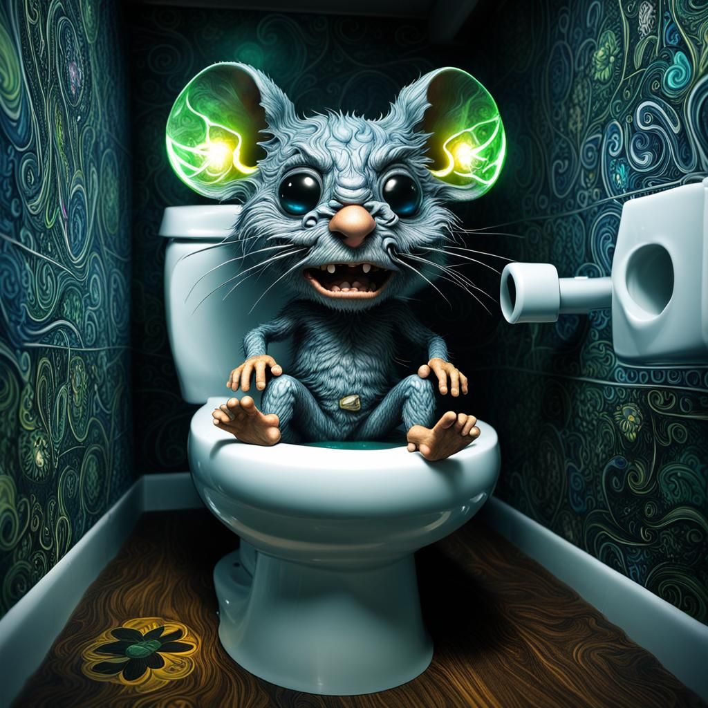 Angry Chibi Mouse on Toilet: Psychedelic Art