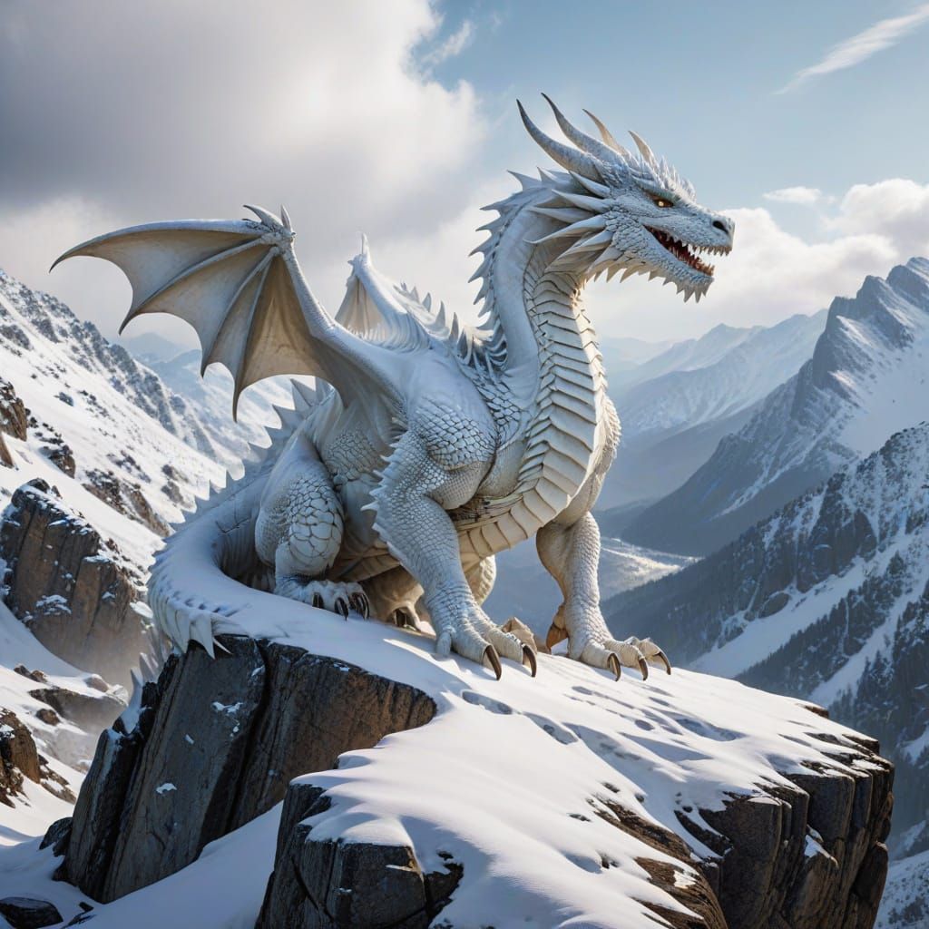 Majestic Snow Dragon in Snowy Mountain Ranges
