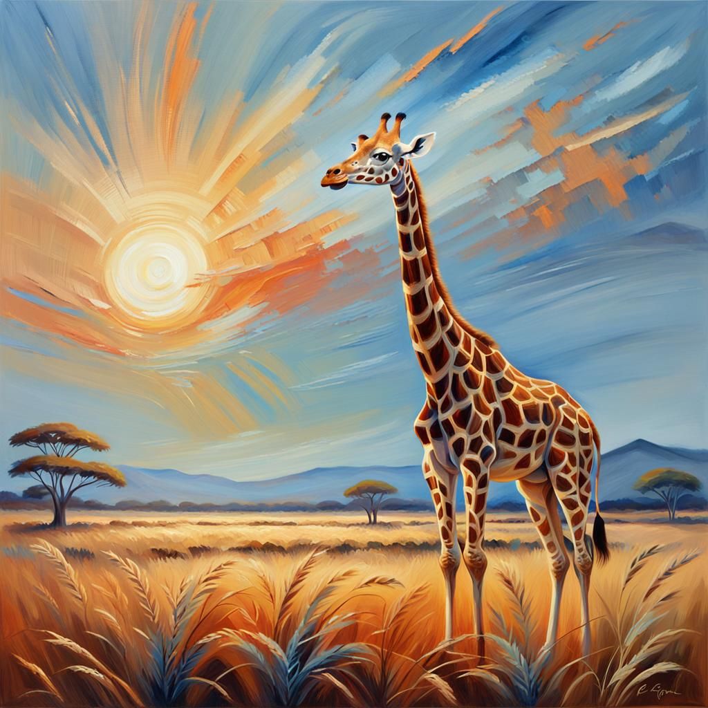 Impressionist Giraffe Portrayed in Vibrant Oil Brushstrokes