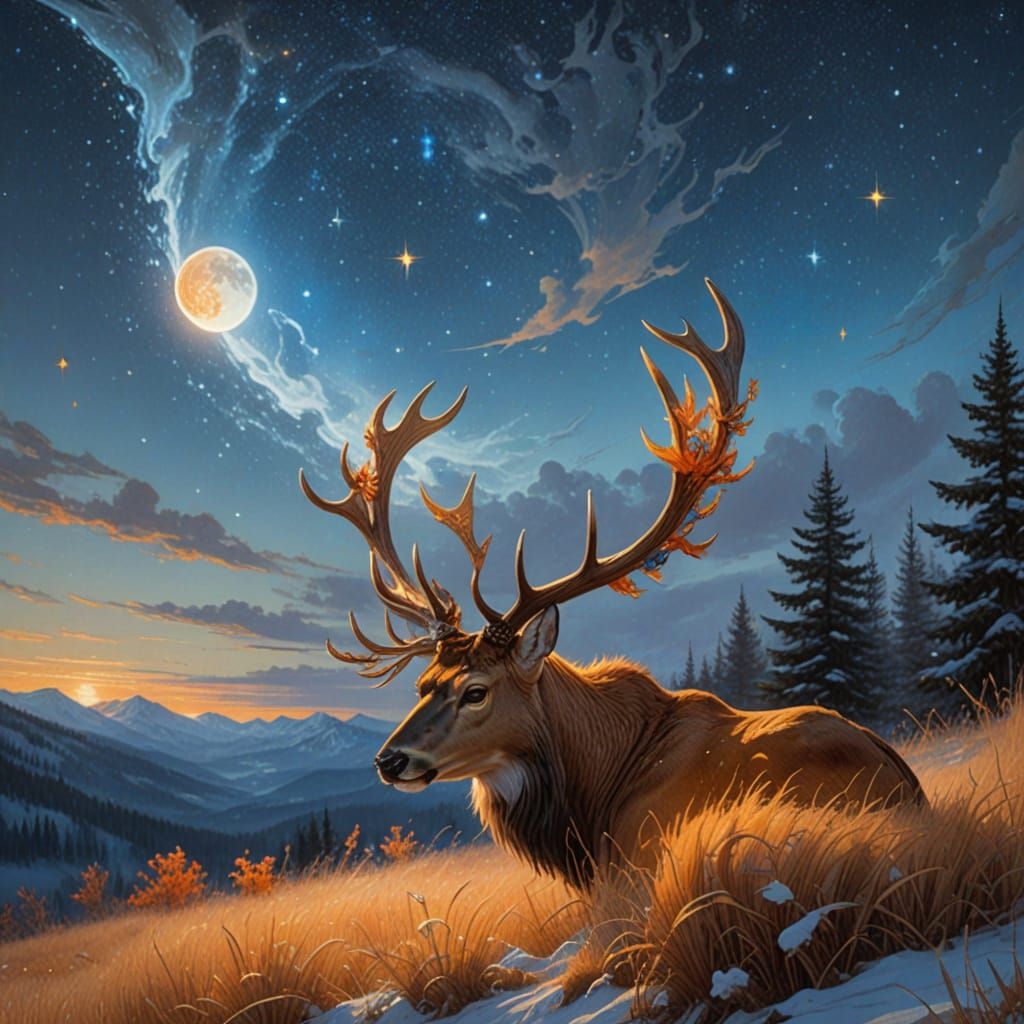 Whimsical Deer Enchants a Celestial Scene