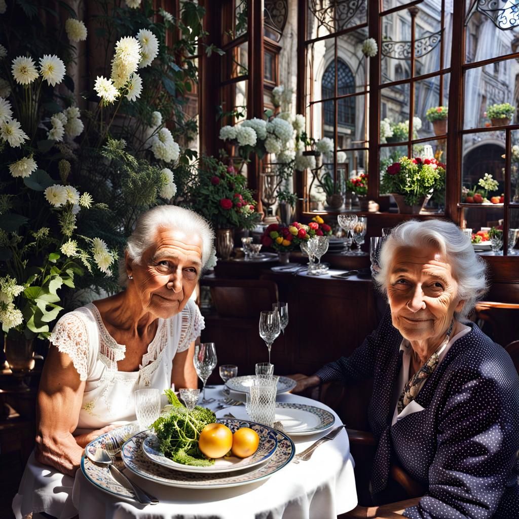 Surreal Bistro Tableau with Bizarre Creatures in Magical Rea...