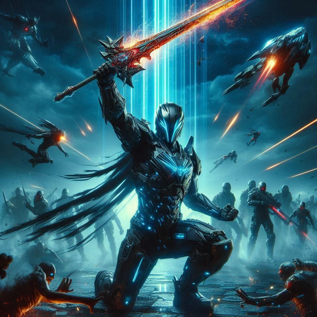 Cyber Warrior Slices Enemies with Laser Sword