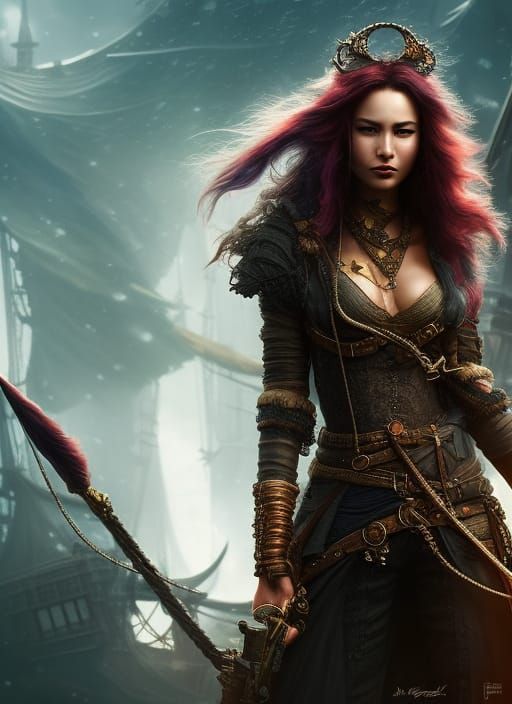 Feline Pirate Sailor in Stormy Weather