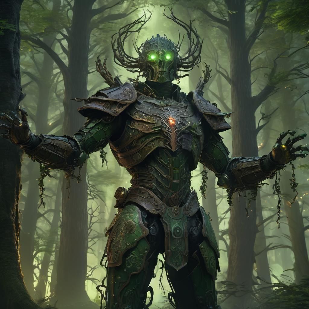 Medieval Automaton in Forest: Dark Fantasy Art