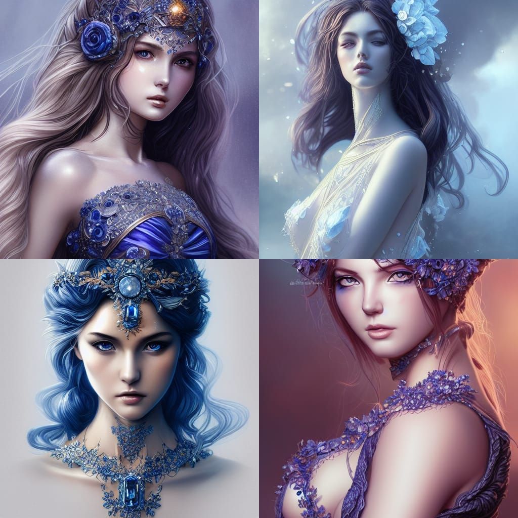 Sapphire Goddess Statue: Digital Art Illustration