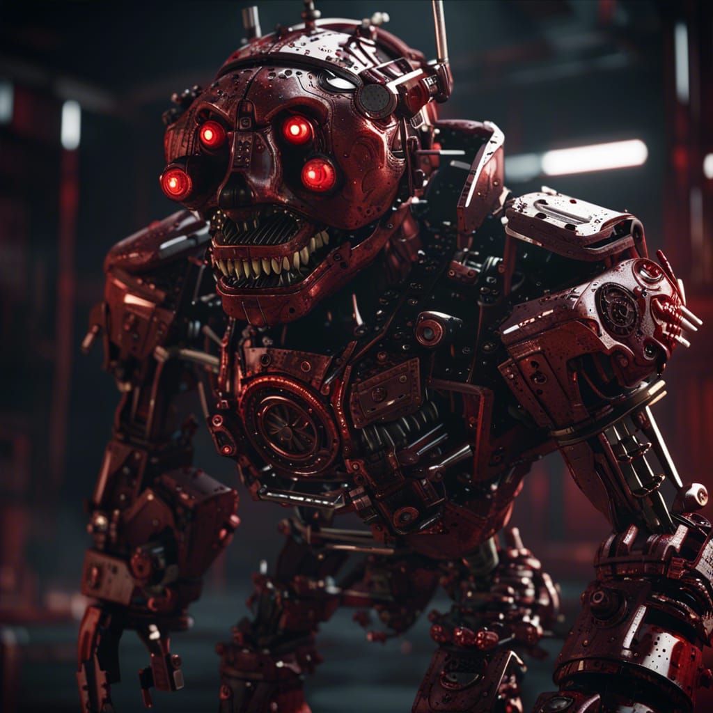 Bloody Freddy Fazbear Mech in Sci-Fi Horror Style