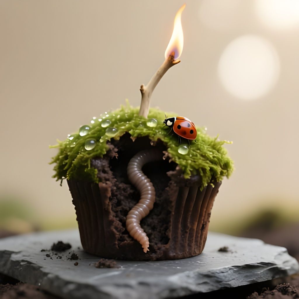 Fiery Earth Cupcake with Worm and Ladybug