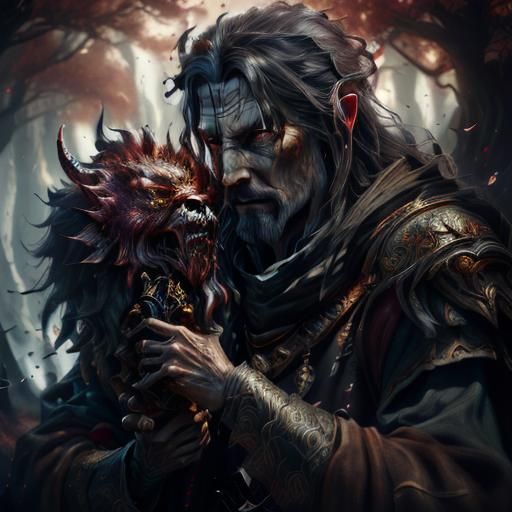 Demon Lord with Fire Sword in Detailed Digital Painting