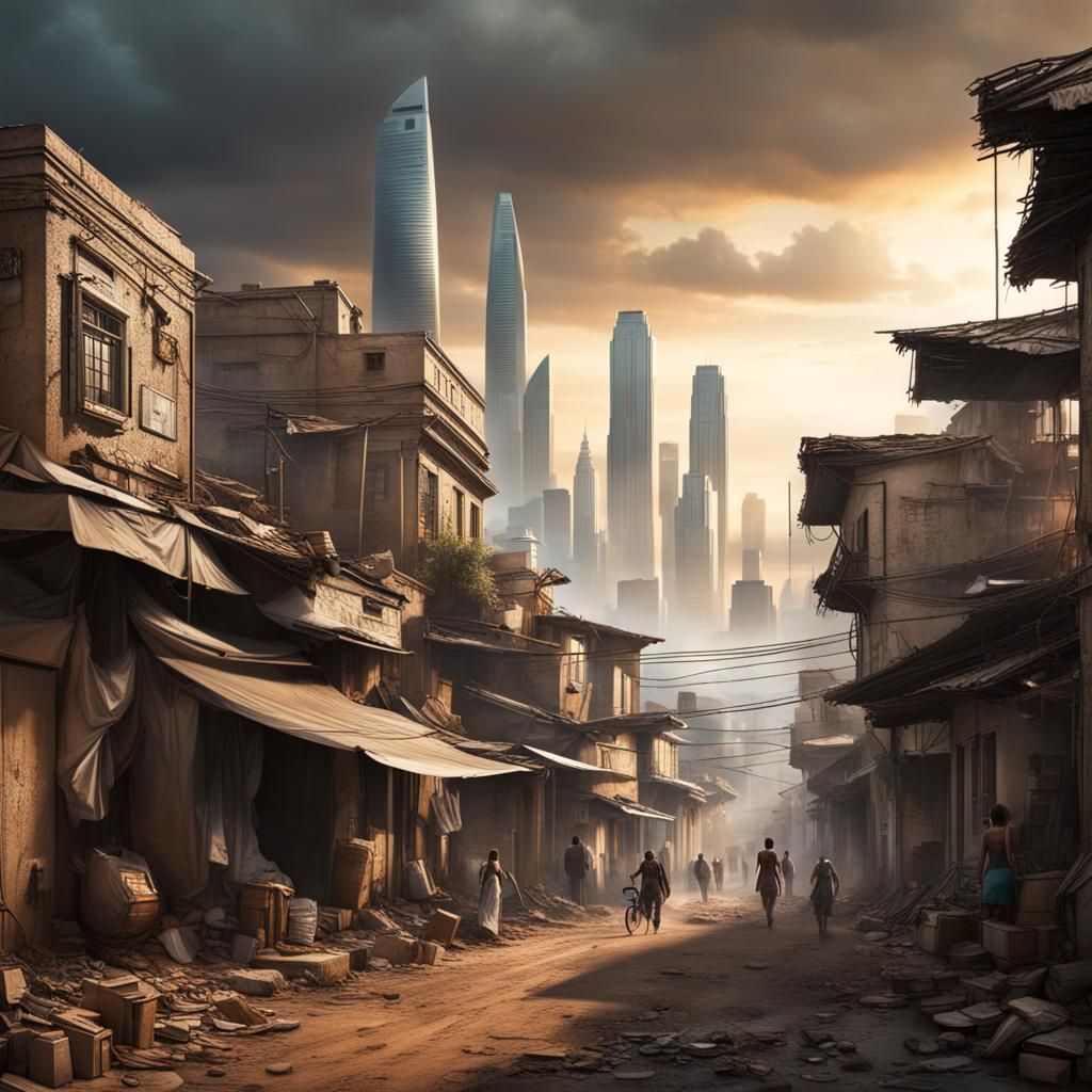 Futuristic City Meets African Village: Hyperrealistic Contra...