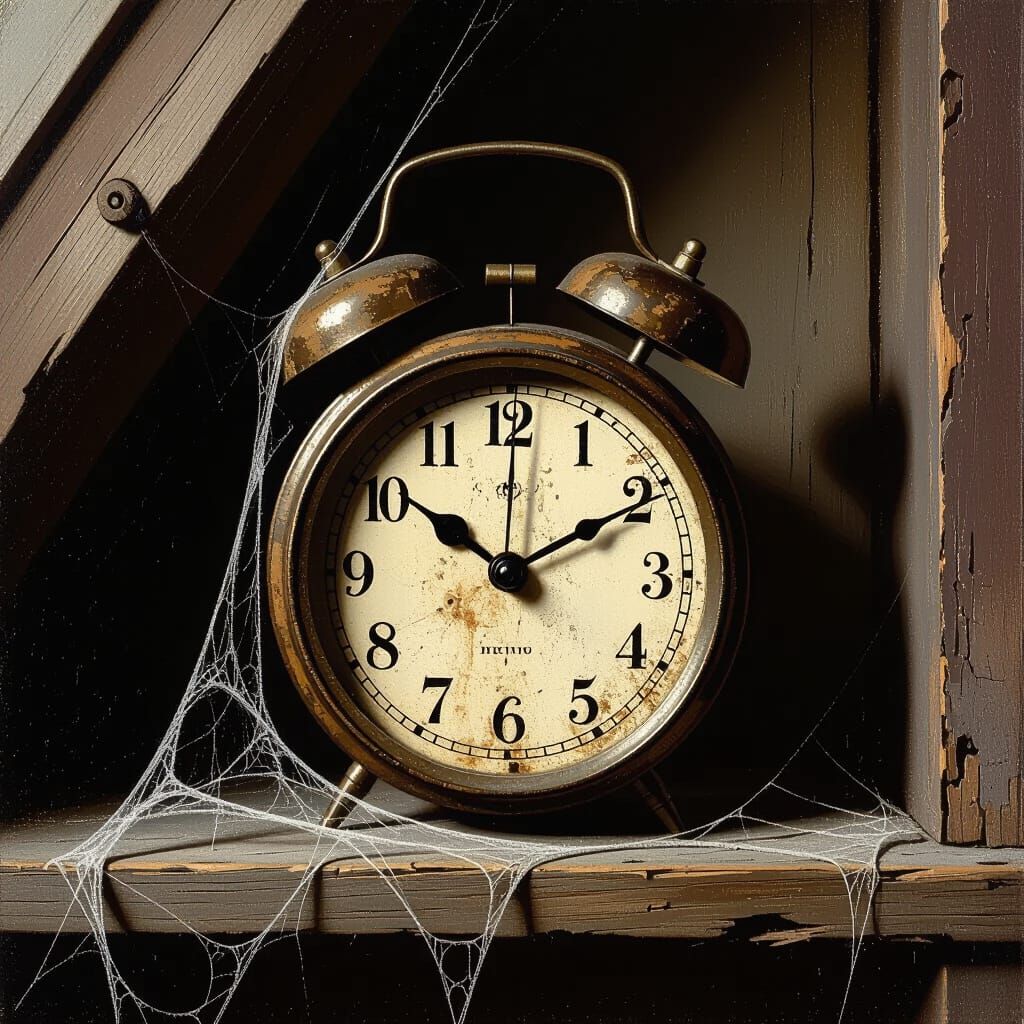 Vintage Alarm Clock Frozen at Midnight in Moody Still Life