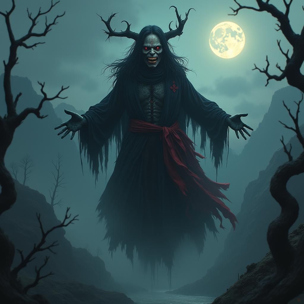 Eerie Witch in Twilight, Gothic Dark Fantasy Style