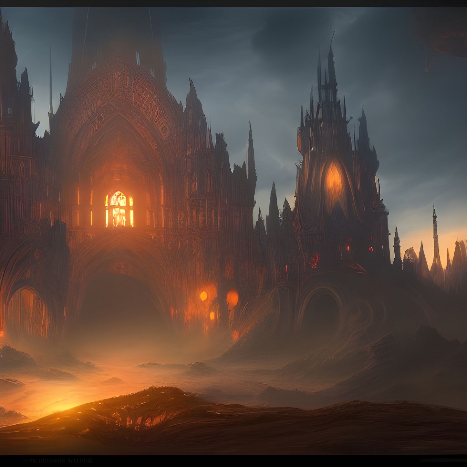 Fantastical Night Scene in Detailed Matte Painting Style