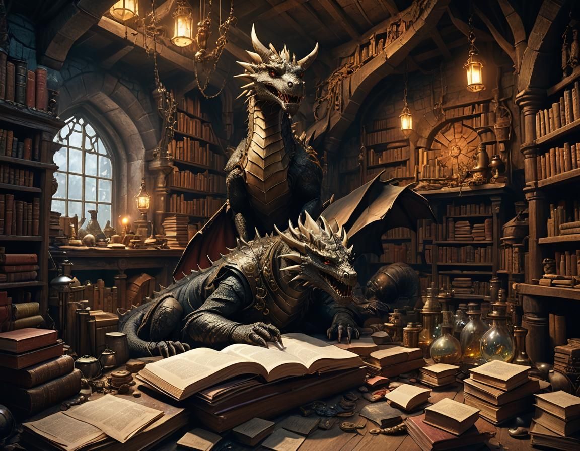 Dragon Hipster Sleeping in Medieval Lair