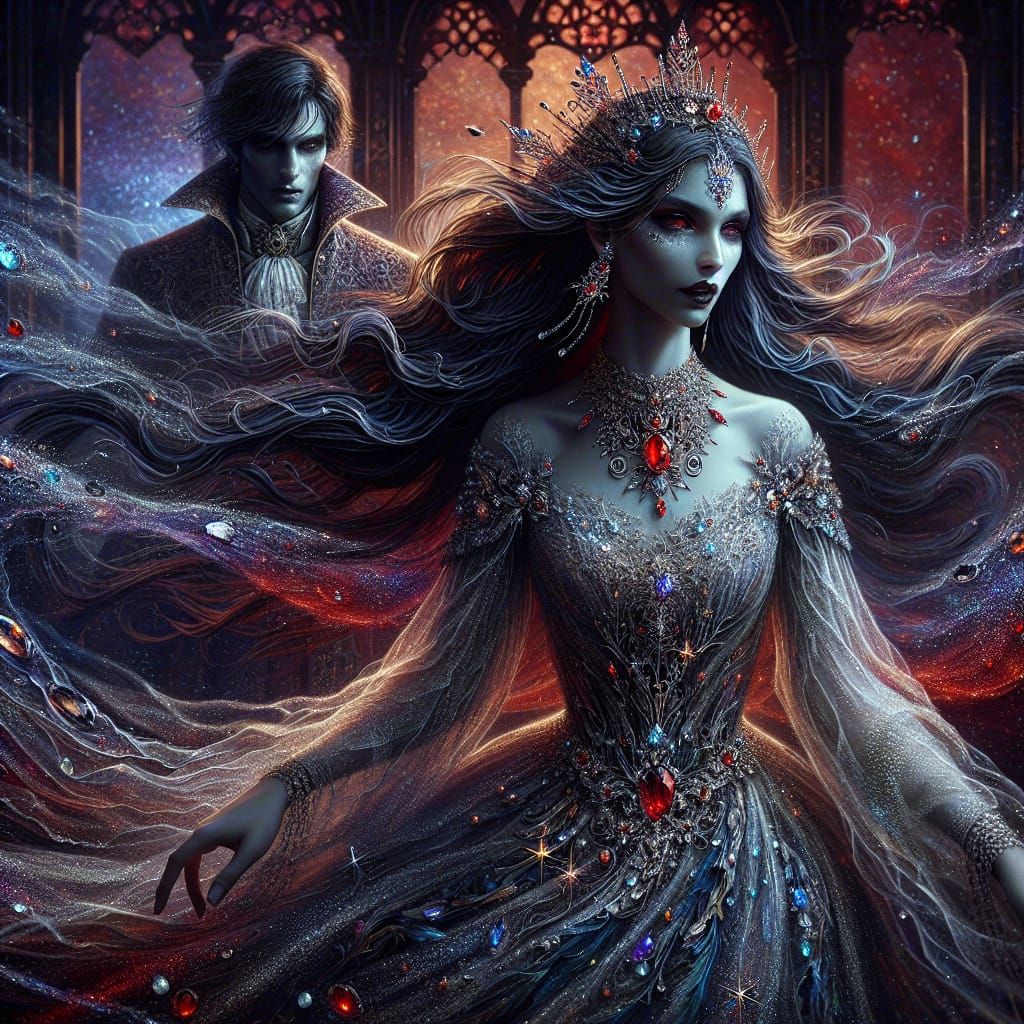 Vampire Woman Under Red Moon: A Fantasy Portrait