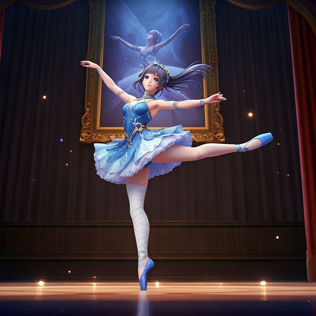 Anime Girl's Leaping Ballet in 3D Art Style