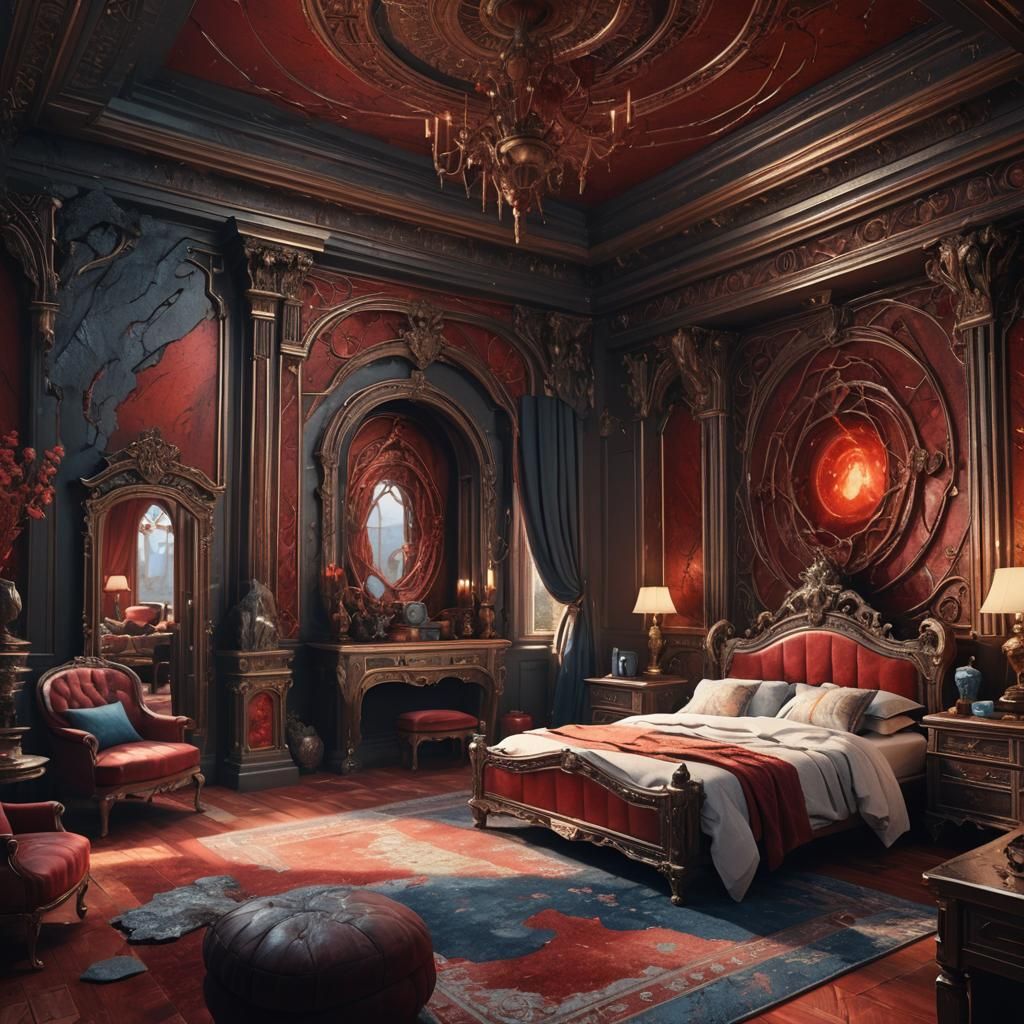 Fantastical Red Labradorite Guest Bedroom in Detailed Matte ...