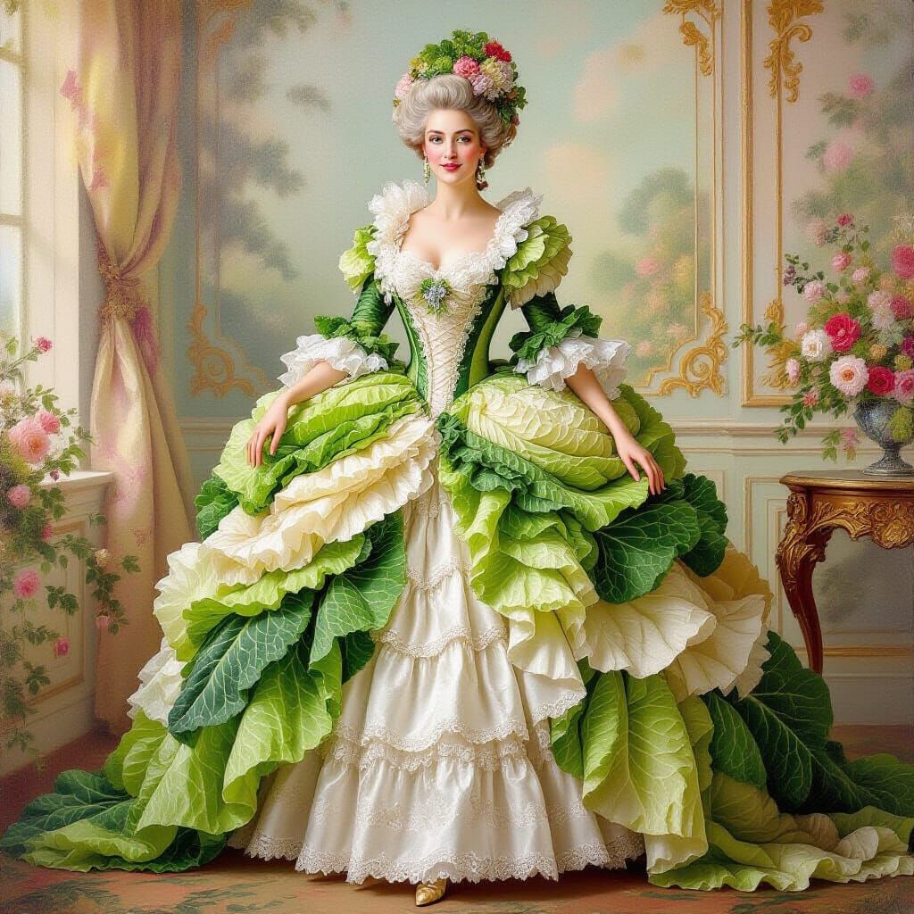 Elegant Cabbage Gown Portrait in Rococo Style