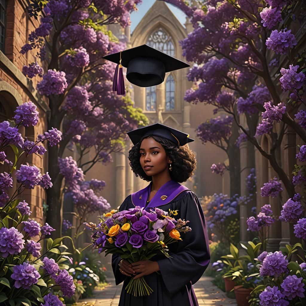Black Student Graduation Portrait in Fantasy Art Style