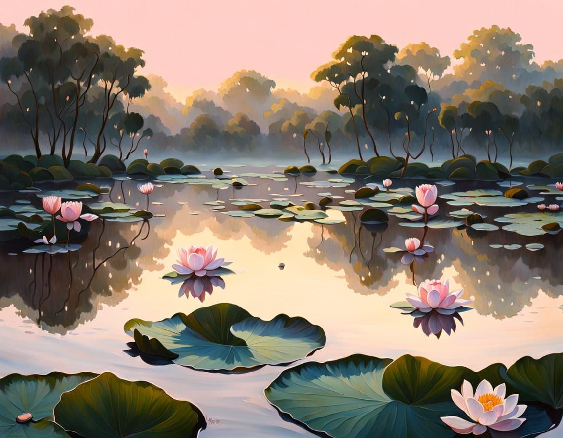 Serenely Captured Morning Scene in Oil Painting Style