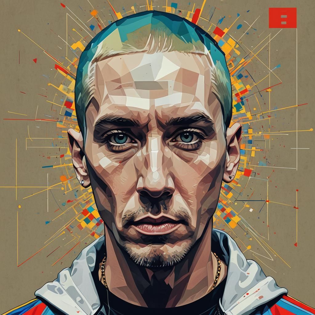Eminem Pop Art Screen Print in Bauhaus Style