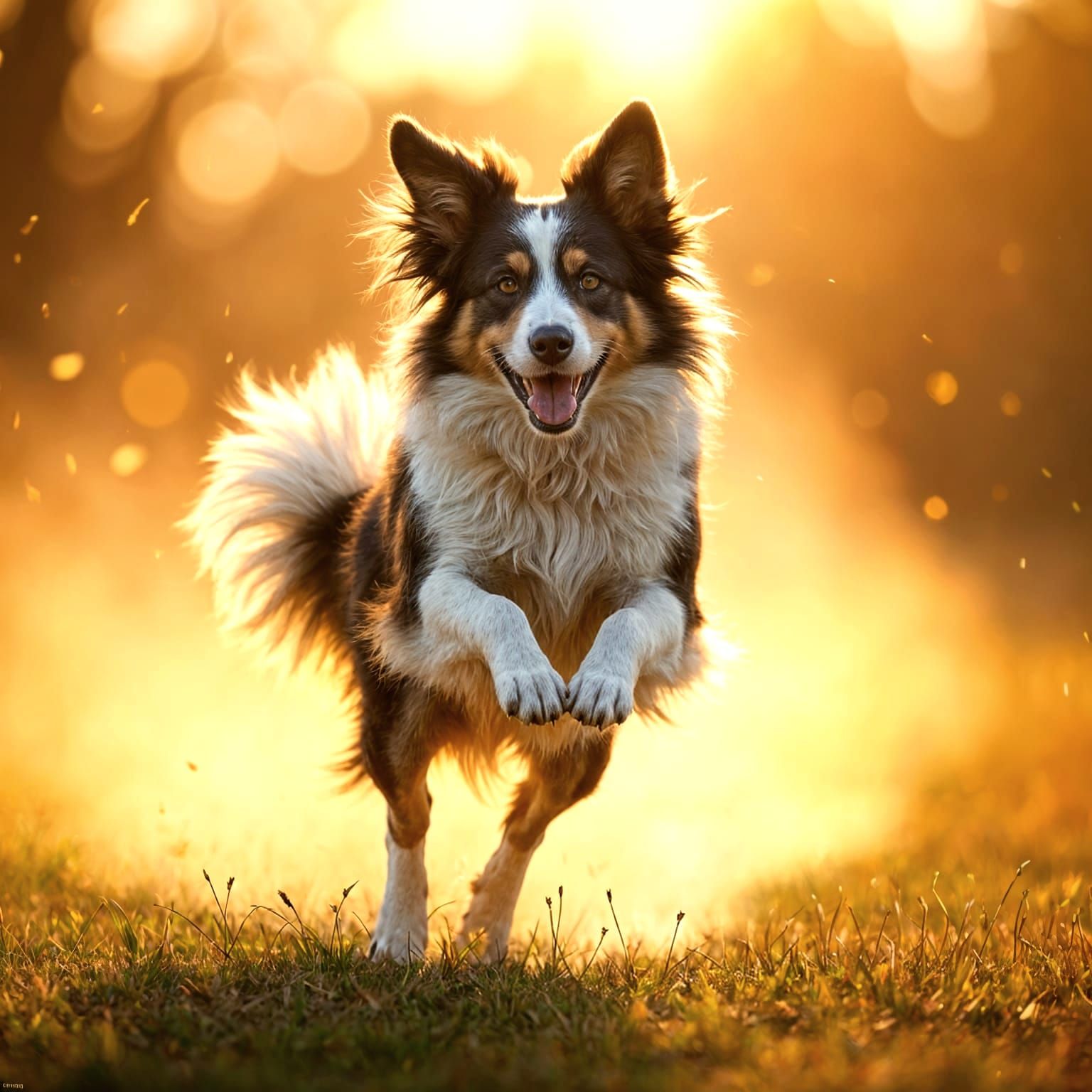 Border Collie Leaping for Frisbee in Golden Light