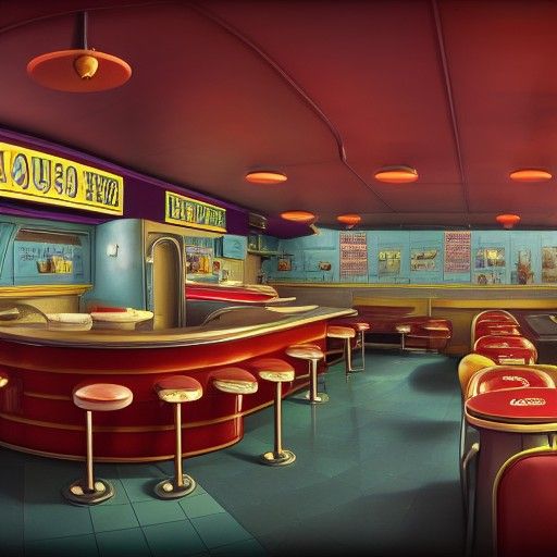 Detailed 1950s Diner in a Matte Painting Style
