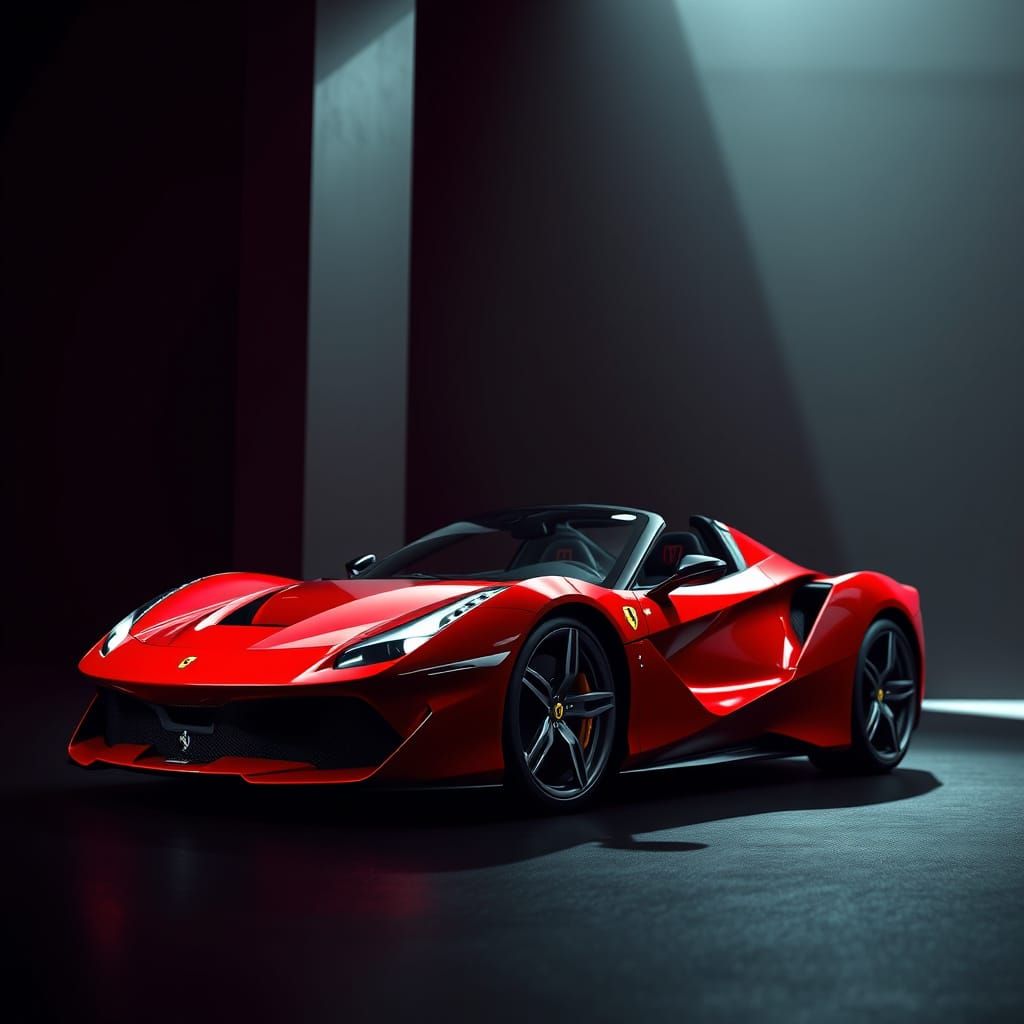 Ferrari in Dramatic Rosso Corsa Lighting
